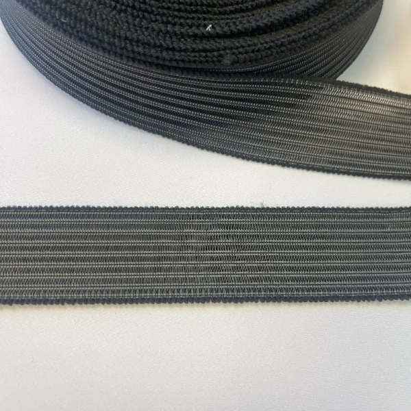 Juoda dryžuota permatoma guma 3,5cm 000174
